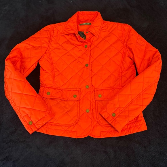 Lauren Ralph Lauren Jackets & Blazers - Lauren Ralph Lauren Womens Orange Quilted Barn Jacket Coat XS Equestrian‎ Crest